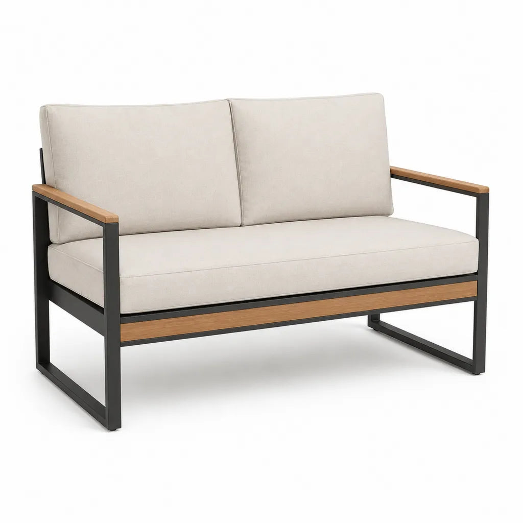 Canape de jardin 2 places en acier et bois d'acacia beige 126 x 73 x 80 cm