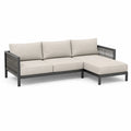 Canape de jardin d'angle droit 3 places en aluminium et corde polyester beige noir 220 x 150 x 75 cm