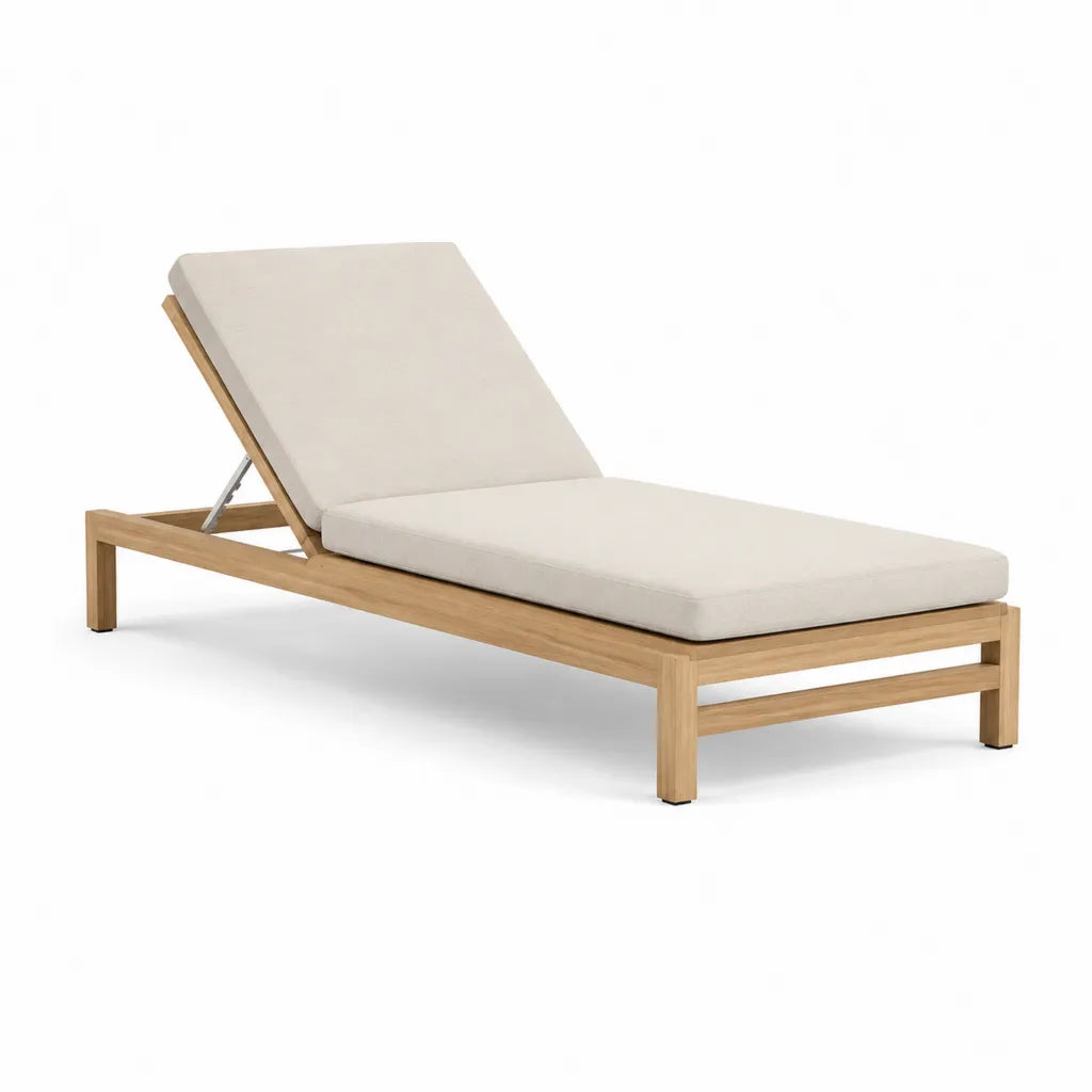 Bain de soleil inclinable en teck massif avec coussin beige 200 x 70 x 35 cm