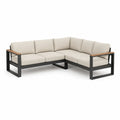 Canape de jardin d'angle 4 places en aluminium et acacia beige et noir 250 x 250 x 65 cm