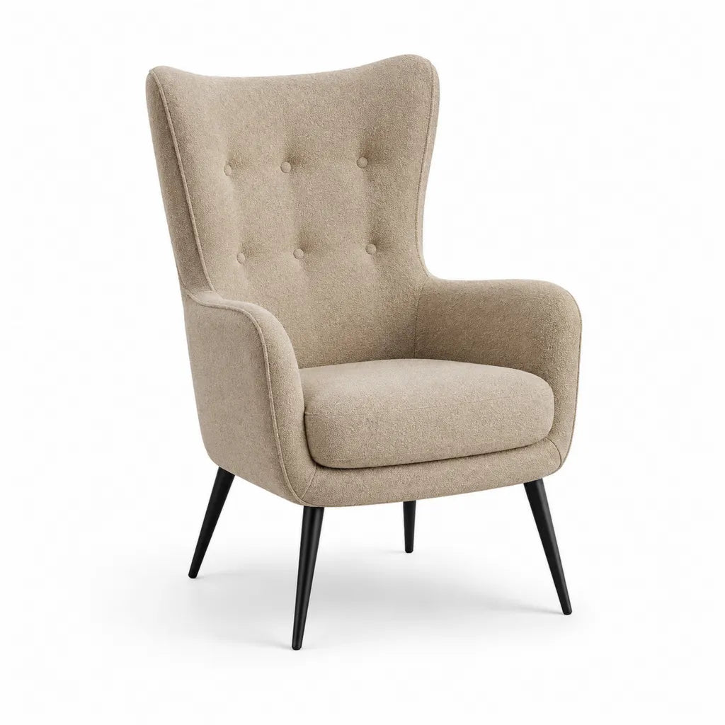 Fauteuil a oreilles capitonne en microfibre polyester beige 72 x 78 x 103 cm