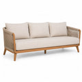 Canape de jardin 3 places droit 200 x 80 x 75 cm en bois massif d'acacia avec corde polyester beige
