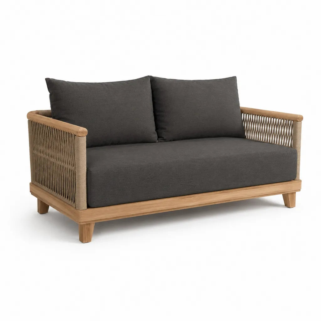 Canape de jardin 2 places en bois massif d'acacia et corde polyester gris anthracite 150 x 75 x 78 cm