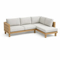 Canape de jardin d'angle 3 places 220 x 150 x 75 cm en acacia massif avec coussins polyester beige