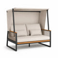 Canape de jardin 2 places a baldaquin rectangulaire en aluminium et polyester beige 150 x 90 x 200 cm