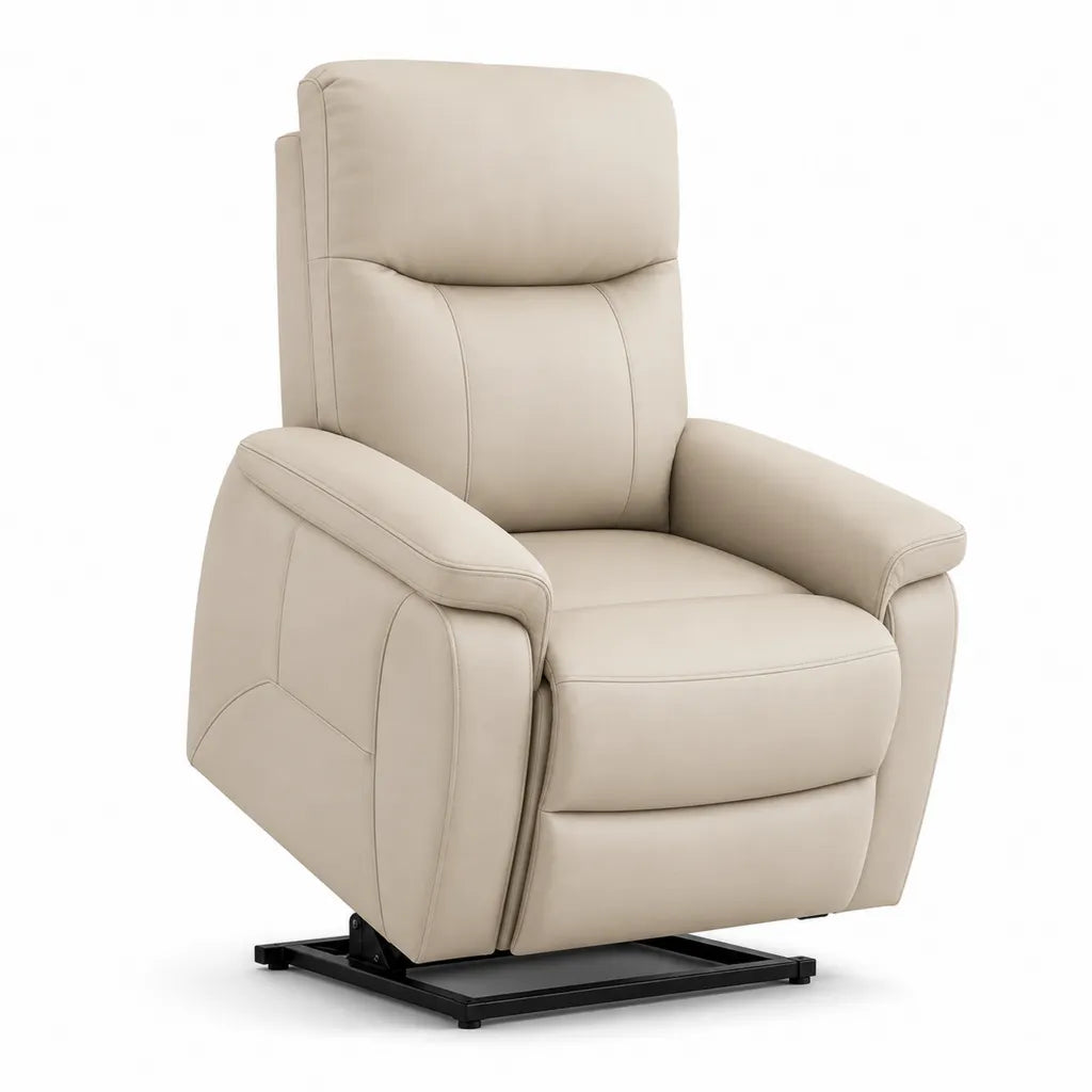 Fauteuil releveur inclinable electrique en cuir synthetique PU beige 85 x 92 x 105 cm