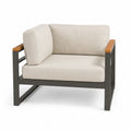 Fauteuil de jardin 1 place avec coussins en polyester beige structure en aluminium et acacia 82 x 78 x 68 cm