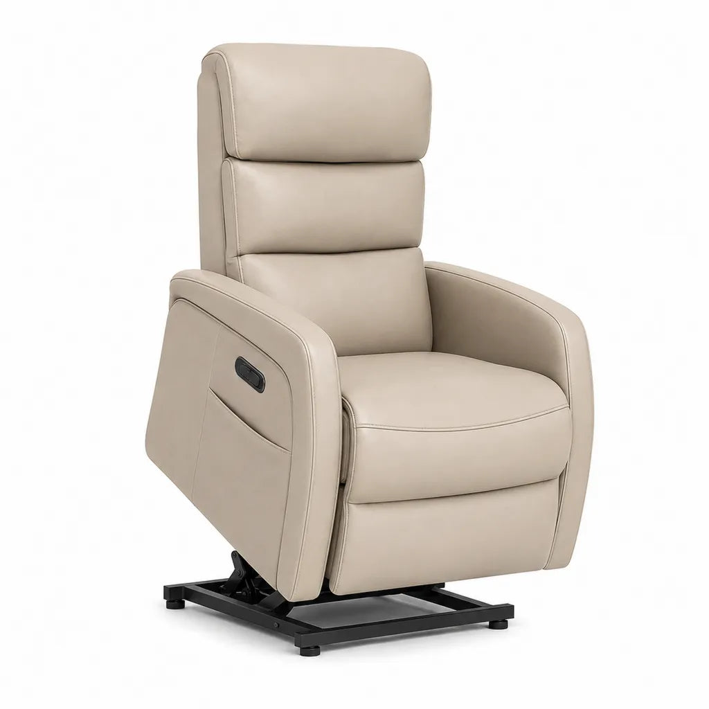 Fauteuil relax electrique inclinable en cuir PU beige avec repose-pieds 90 x 92 x 105 cm