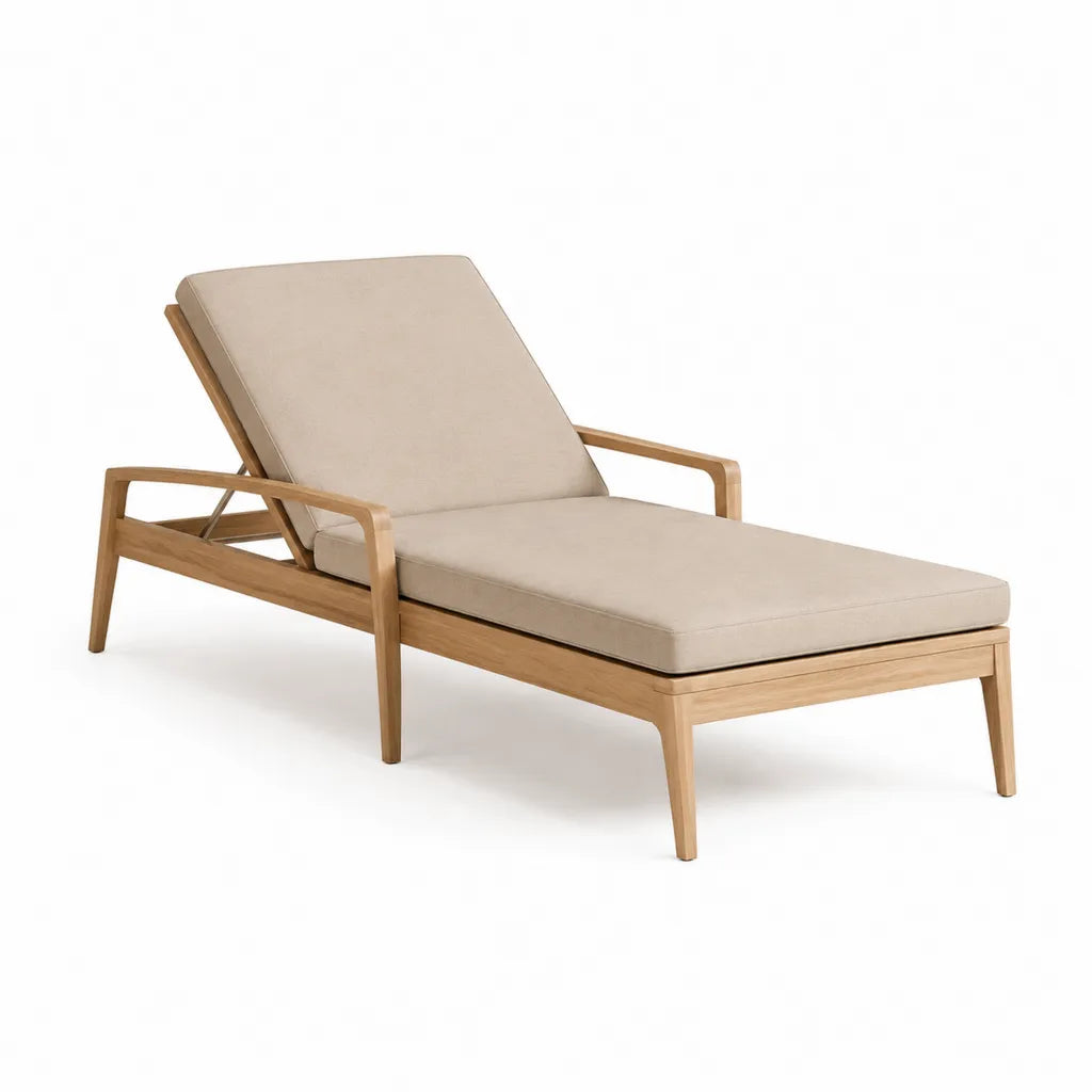 Bain de soleil inclinable en teck massif avec coussin en polyester beige 200 x 72 x 90 cm