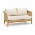 Canape de jardin 2 places rectangulaire en rotin synthetique beige avec coussins 130 x 75 x 78 cm