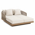Bain de soleil double rectangulaire 170 x 160 x 75 cm en acacia massif et corde PP beige naturel